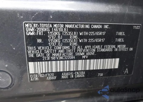 2022 Toyota Rav4 Le from USA, damaged, VIN 2T3F1RFV3NC322084